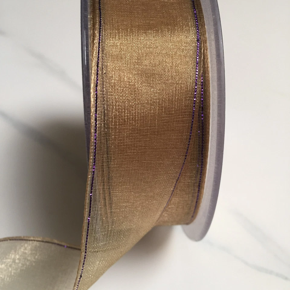 Cinta de organza metálica transparente dorada de 10 yardas 1 pulgada malla de gasa ramo de regalo Navidad Foto 4 de 4