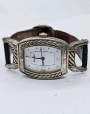 Brighton Watch Shetland Black Leather Band Silver tone New Battery 8"