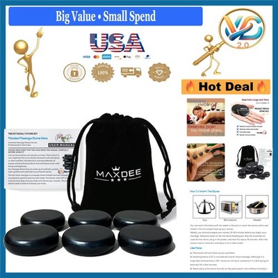 Hot Stones Massage Kit 6 Basalt Stones for Full Body Spa Therapy Pain Relief