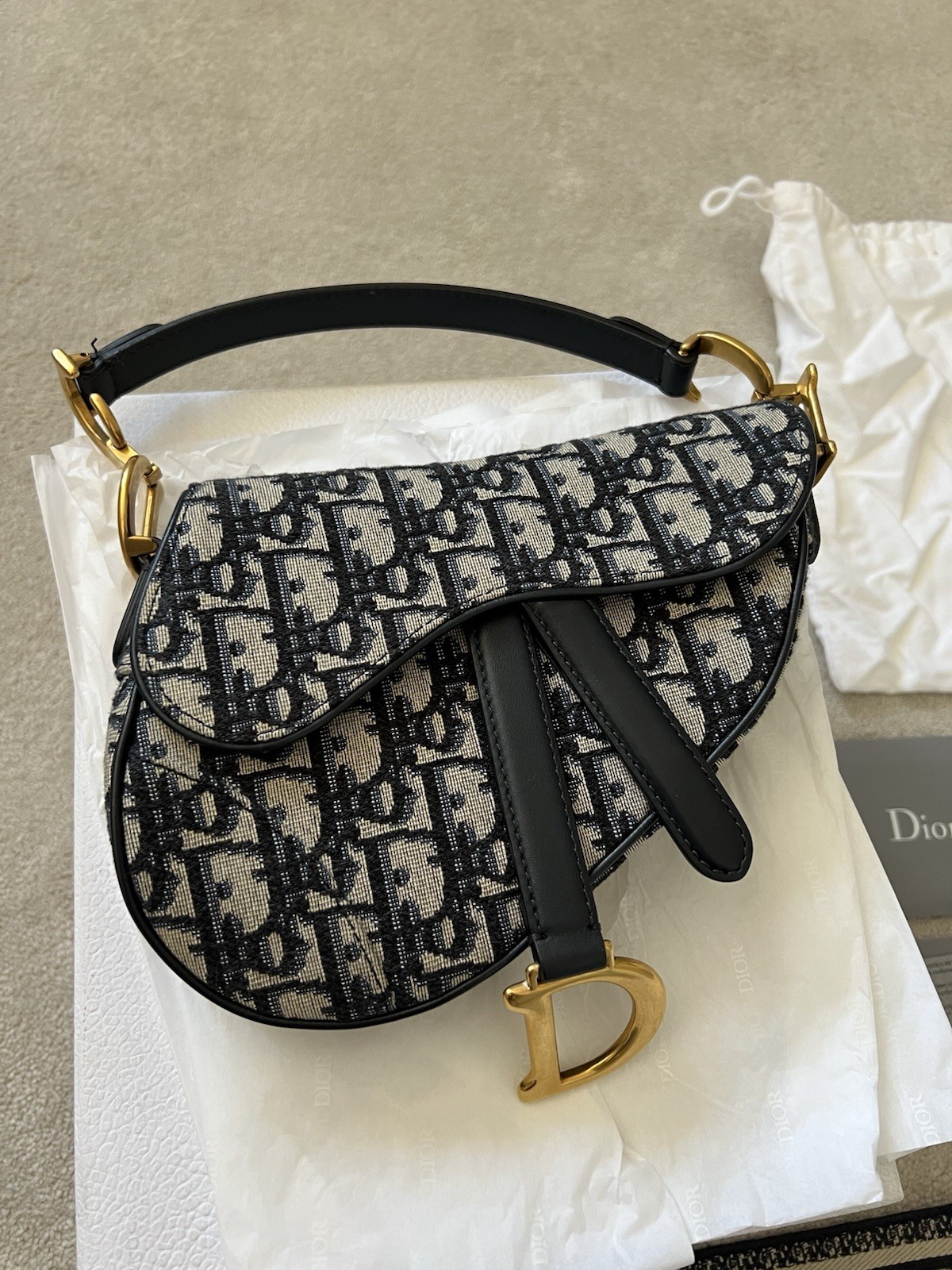 Dior Mini Saddle Bag With Strap Blue Dior Oblique Jacquard