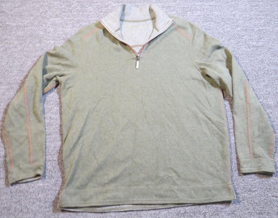 Tommy Bahama Sweater Mens Large Green Quarter Zip Pullover Casual Outdoors