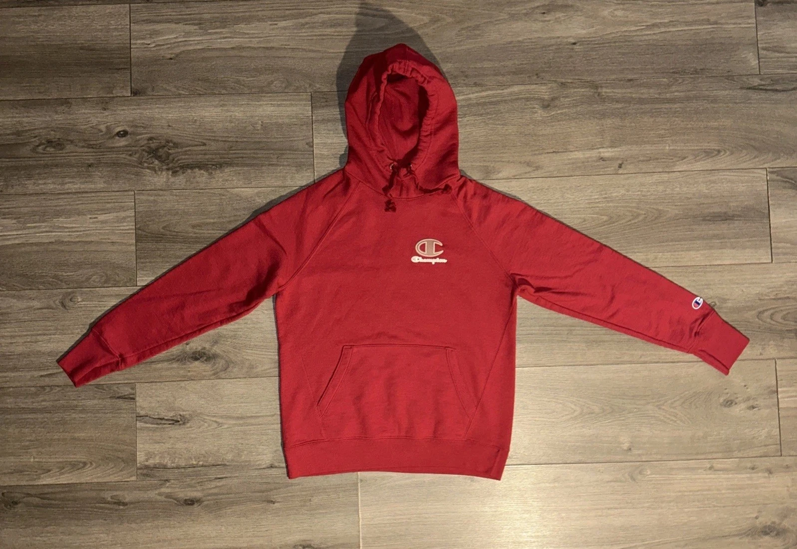 Champion Embroidered Graphic Print High Neck Collar Hoodie Mens Medium Red