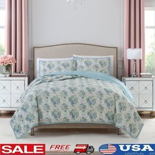 Coquette Floral Quilted Bedding Set 3pc Reversible Lightweight Soft Comfort New