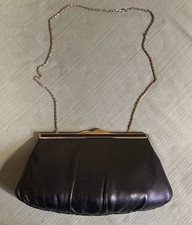 And  VTG clutch evening bag purse Black Vinyl Gold Tone Clasp 1950  s MCM