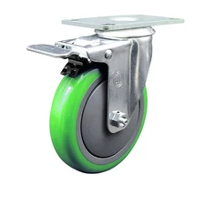 5 Inch SS Green Polyurethane Top Plate Caster with Total Lock Brake SCC