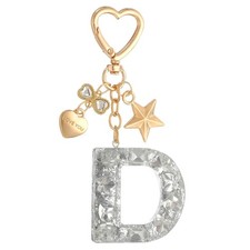 Cute Initial Letter Keychain, Letter D Keychains for Women Girls Bling Silver
