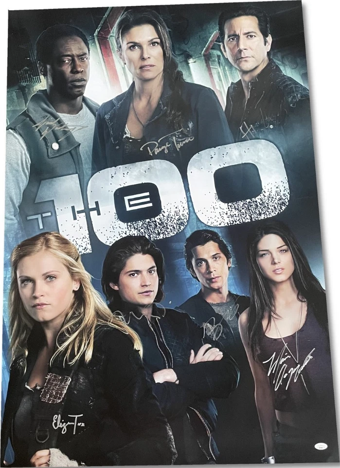 The 100 assinado elenco autografado 27x40 pôster original WB Eliza Taylor +6 JSA