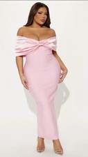 Fashion Nova Women's Pretty Privilege Pink Bandage Satin Bow Prom Midi Dress 2X