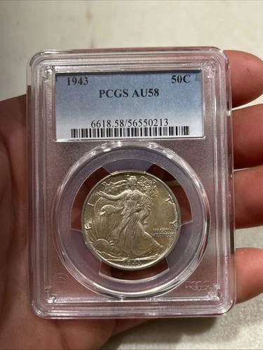GRADED 1943 Walking Liberty Half Dollar PCGS AU 58 Silver American Coin