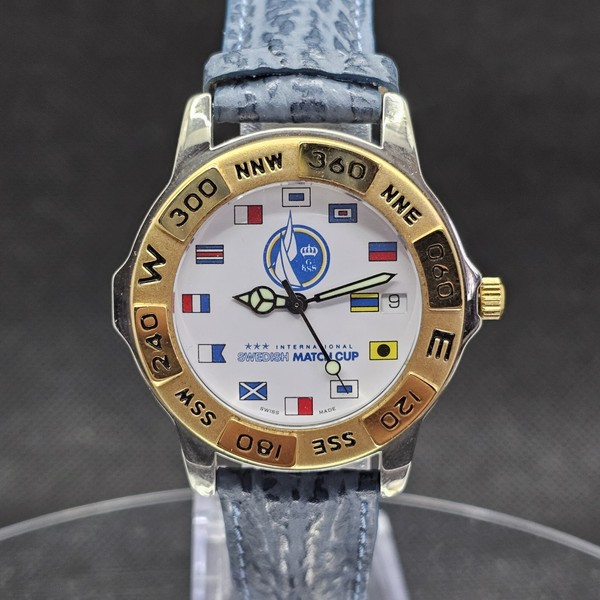 Vintage Prestige de Geneve Swedish Match Cup Watch Nautical Flags Quartz Swiss 