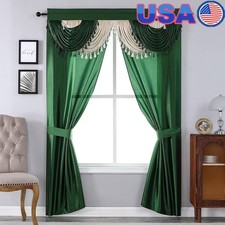 Elegant Light Filtering Window Curtain Set W/ Waterfall Valance Tiebacks New