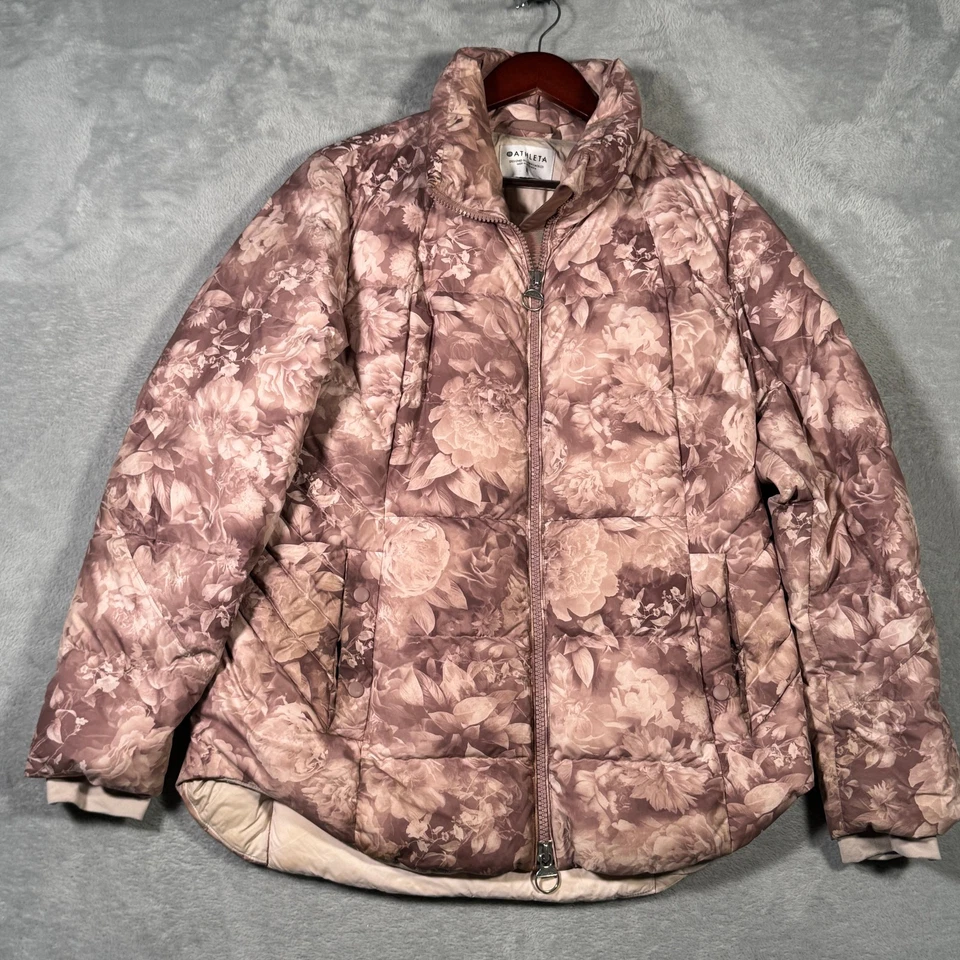 Chaqueta Athleta Mujer Grande Rosa Floral Downtown Down Puffer Cremallera Completa Foto 2 de 4