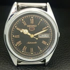 VINTAGE REFURBISHED SEIKO 5 AUTOMATIC 6309A JAPAN MENS BLACK WATCH a442153-4