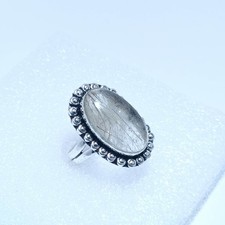 Golden Rutilated Quartz Gemstone : 925 Sterling Silver Handmade Ring 10 US