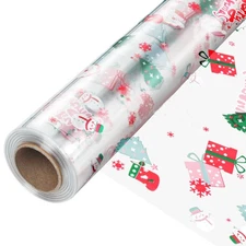 35 in x 50 ft Christmas Cellophane Wrap Roll - 3 Mil Thick Transparent Merry ...