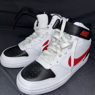 Nike Youth 4Y Court Borough Mid 2 High Top Sneakers White Red Shoe CD7782-110
