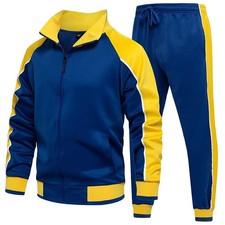 Men Tracksuit Set Full-Zip Sweatshirt Jogger Sweatpants Warm Sports Suit Gym ...