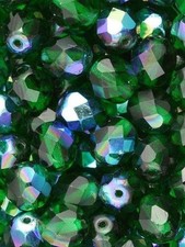 8mm Czech Emerald AB Firepolish Faceted Glass Beads 25