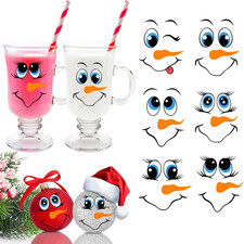24 PCS Snowman Face Stickers for Christmas Ornaments, Cartoon Decals for Christm