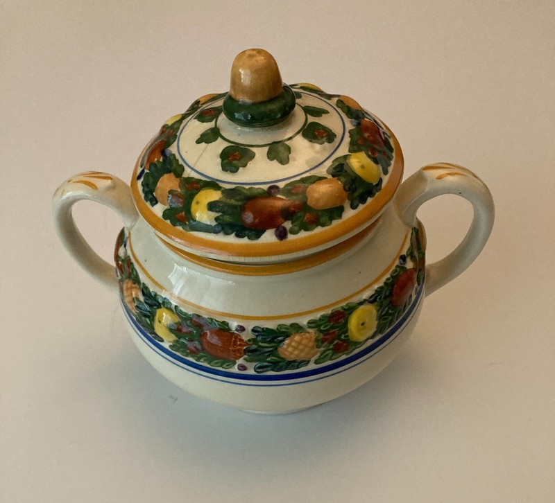 Vintage Royal Adams Ivory Titian Ware Della Robia hand painted sugar bowl w/lid