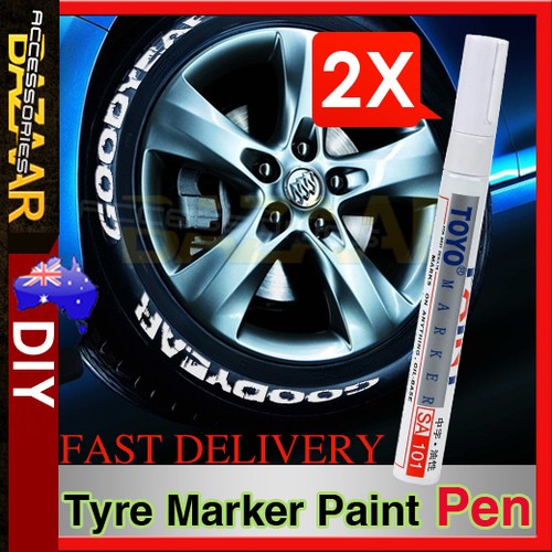 2x White Car Motorcycle Cool Tyre Tire Tread Paint Marking Pen Marker Waterproof