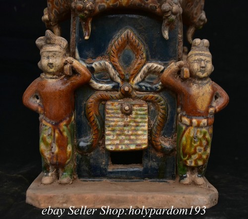 12" Old Chinese Tang Sancai Pottery Porcelain Dynasty Figure Sedan Statue - Picture 3 of 14