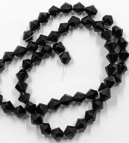 Vintage Glass Beads Opaque Black Faceted Bicone About 6mm 56 Pc C29-43