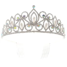 Silver Tone Metal AB Rhinestone Tiara T1273-SWH