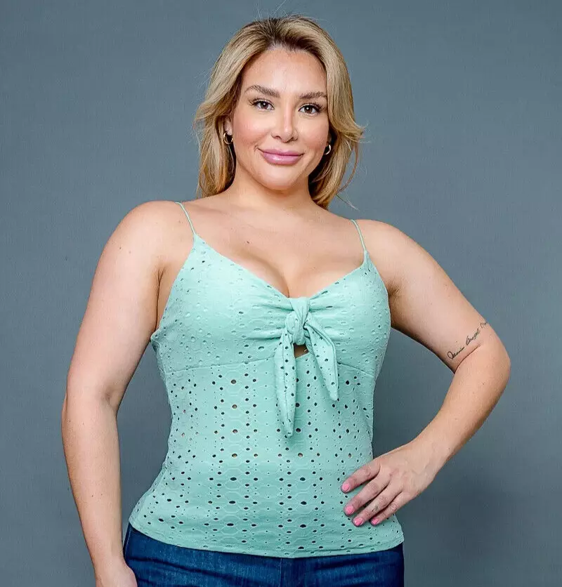 Green spaghetti strap shop tank top