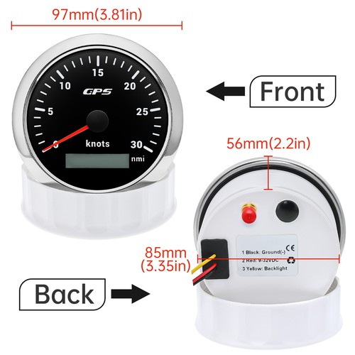 85mm Waterproof Speedometer 0-30knots Gauge Pulse signal Fit Marine Boat Car - Picture 2 of 6