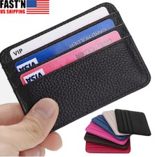Leather Slim Minimalist Wallet for Men Women Thin Credit Card Holder Wallet