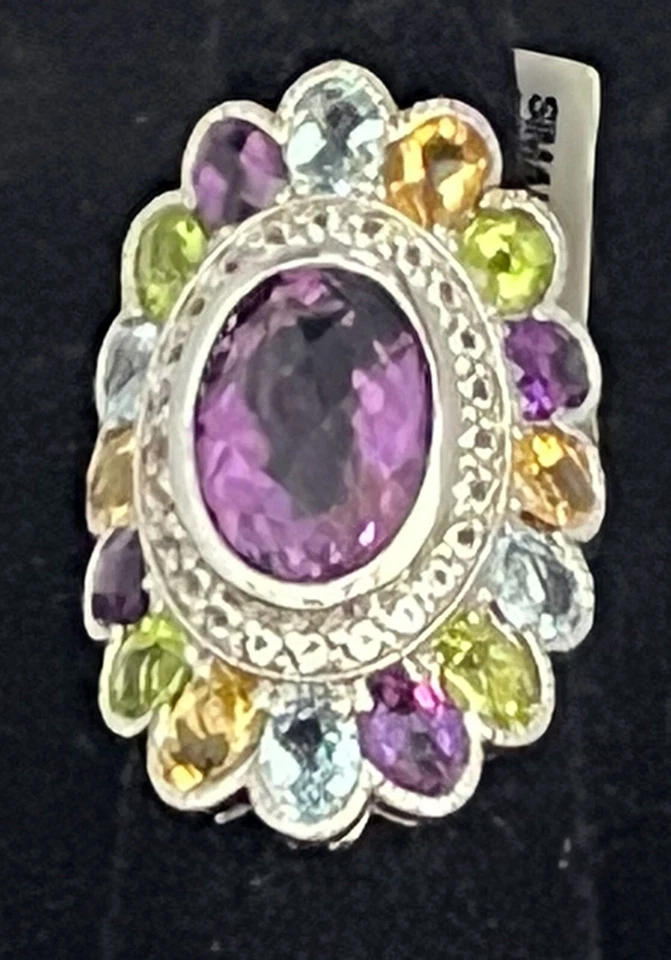 Anillo Sima K Piedras Preciosas Amatista Citrino Peridoto Topacio Plata Esterlina PAVO REAL Foto 3 de 4