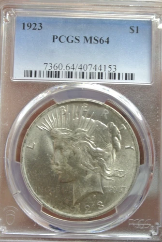 1923 PCGS Grade MS 64 Peace Silver Dollar