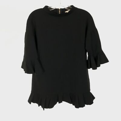 Womens Size Small Vicolo Black Bell Sleeve Ruffle Hem Tunic Top Made in Italy