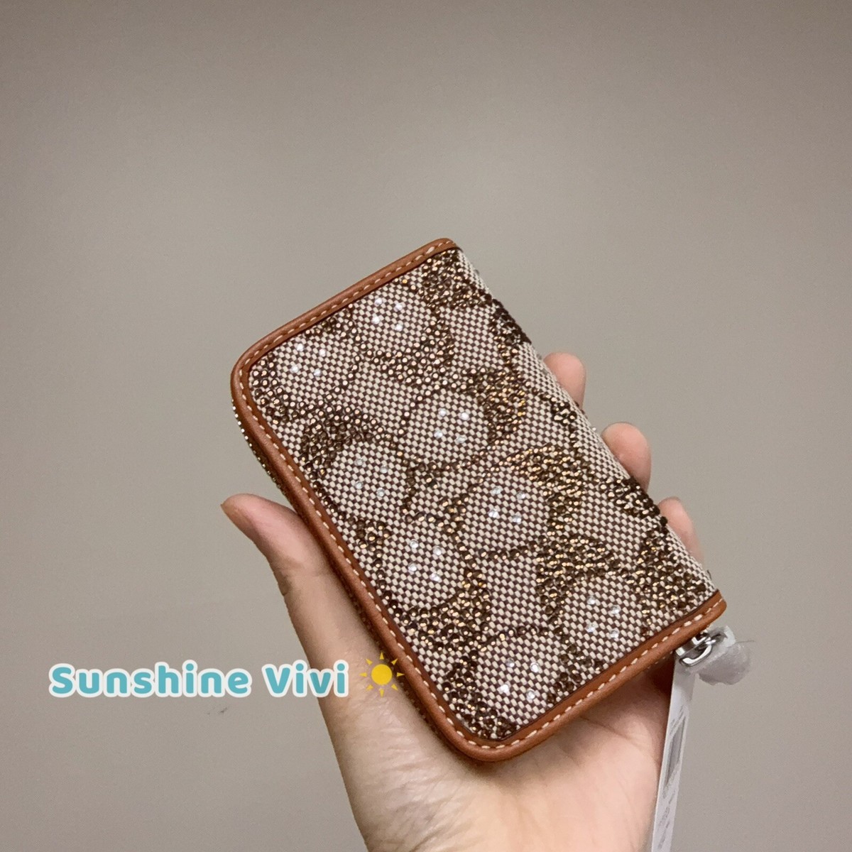 NWT Coach Essential Small Zip Around Crystal Signature Jacquard