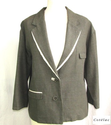 COTELAC VESTE BLAZER BOYFRIEND COTON LIN GRIS NOIR CRÈME T