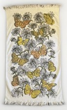 Vintage Bath Towel Butterflies Baby  s Breath Flowers Cotton 1970s 43  x 24  
