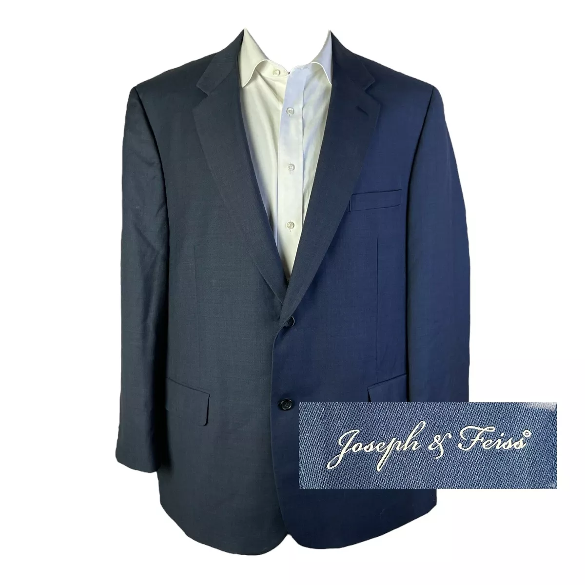 Joseph Feiss Blazer Mens 48R Solid Navy Blue Wool Two Button