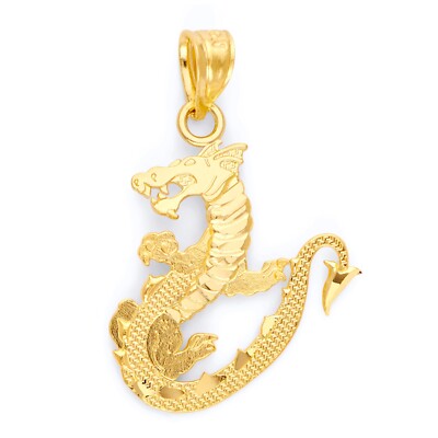 Solid Gold Dragon Pendant in 10 or 14k, Year of the Dragon Zodiac Necklace