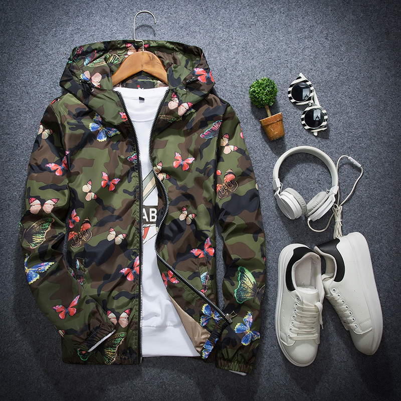 FAF × Sound Sports / Camo Jacket & Pants Men's Camouflage Jacket Coat Hooded Butterfly flower Sport