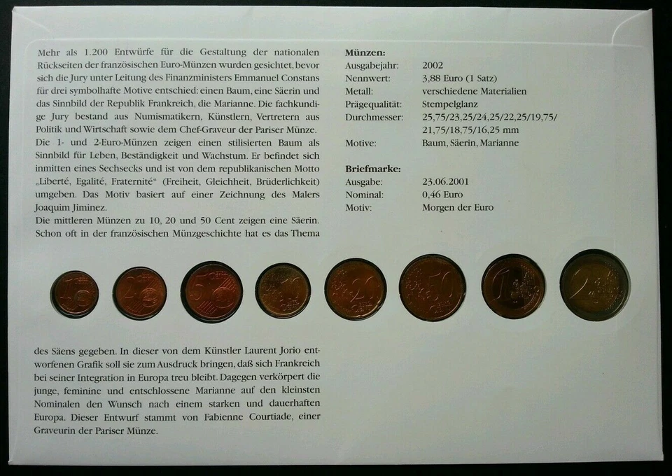 [SJ] France Euro Coin 2002 Building Eiffel Tower Currency Money FDC (coin cover) - Image 2 of 4