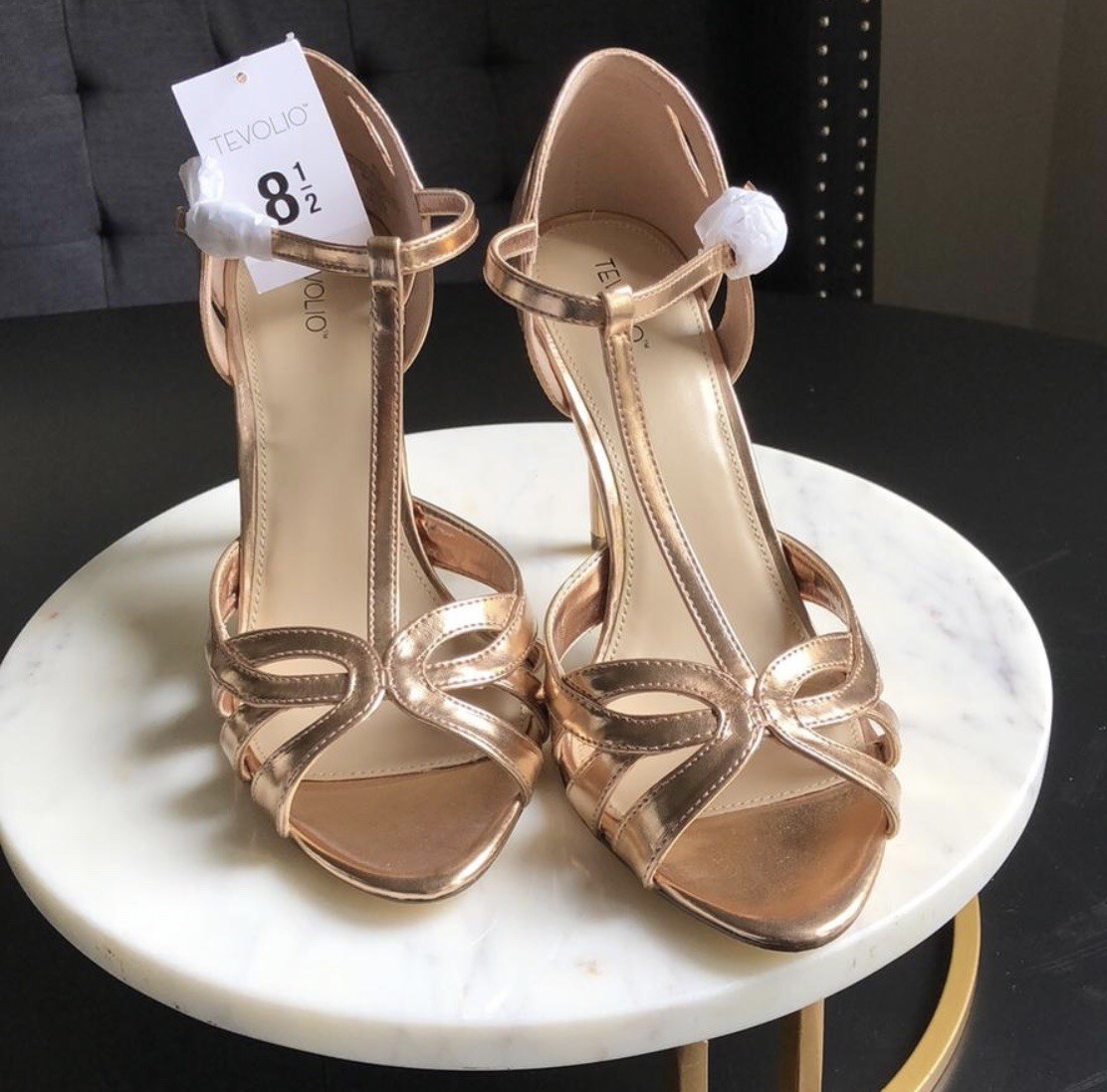 rose gold t strap heels