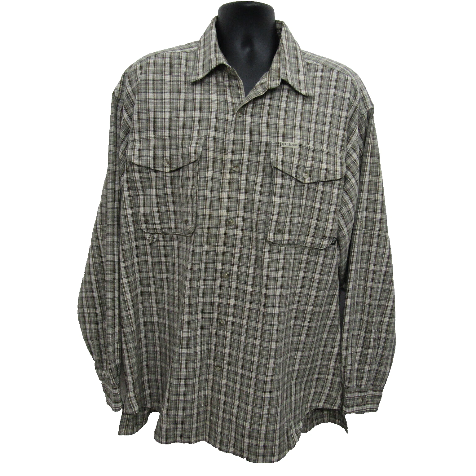 Columbia Shirt Mens Extra Large Green Plaid Long Sleeve Pocket
