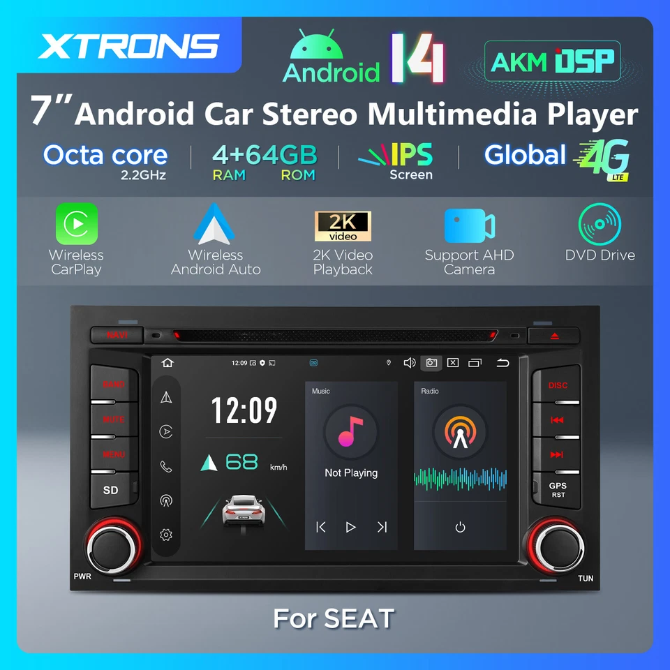 7" Octa Core Android 14 Car Stereo GPS Navi DVD DSP 4G 64G WIFI for SEAT LEON - Image 2 of 4