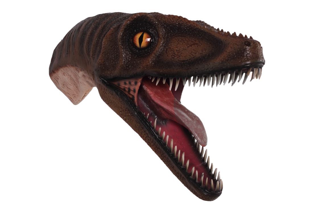 Hanging Velociraptor Dinosaur Head Wall Mount Jurassic Prop Life