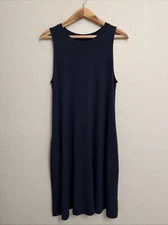 NEW Time & Tru Dress Navy Rayon Shift A-Line Boho Coastal Cottage Minimalist M