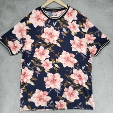 Shein Knit Top Womens L White multicolor Floral Pullover Short Sleeve shirt