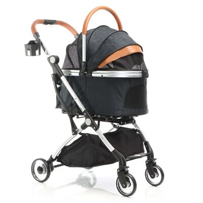 WILTEC Fudajo 2in1 Hundewagen faltbar Hundebuggy Ablage Schwarz Haustierwagen Katze