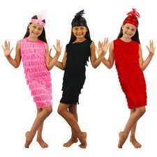 GIRLS FLAPPER DRESS AND HEADPIECE 1920'S CHILDS FANCY DRESS CHARLESTON COSTUME