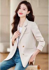 Giacca da Tailleur Blazer Donna Ufficio Raso Slim Beige 33645